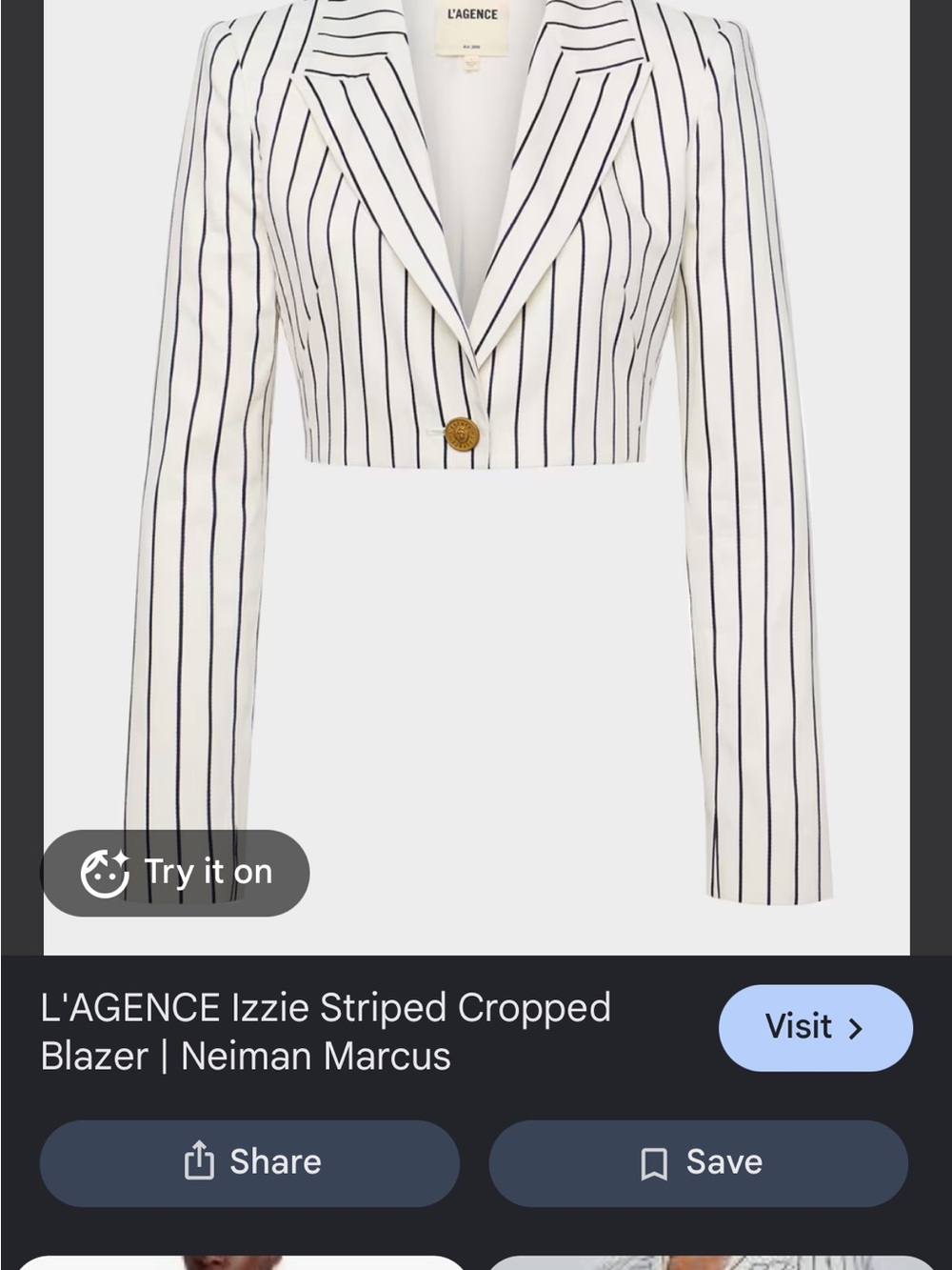 L'AGENCE Izzie Striped Cropped Blazer in White with Black Pinstripes
